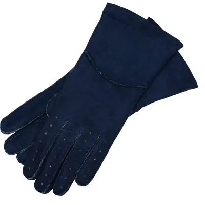 1861 Glove Manufactory Sella Nevea - Women's Shearling Gloves In Navy Blue Sheepskin Leather