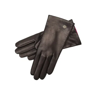 1861 Glove Manufactory Women's Black / Pink / Purple Hamerli Claire Black And Clover Leather Gloves In Black/pink/purple