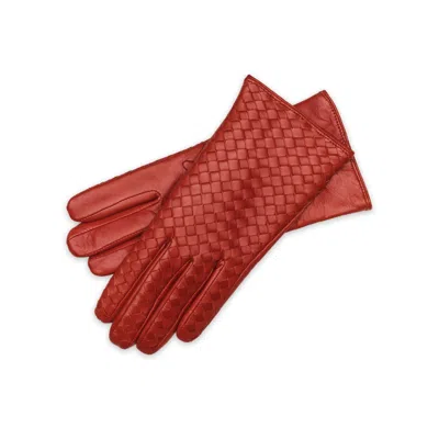 1861 Glove Manufactory Yellow / Orange Intrecciato - Women's Woven Leather Gloves In Brick In Yellow/orange
