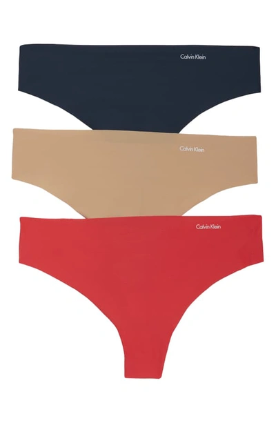 Calvin Klein Invisibles Thongs, Set Of 3 In Bare/ Fire Lily/ Speakeasy