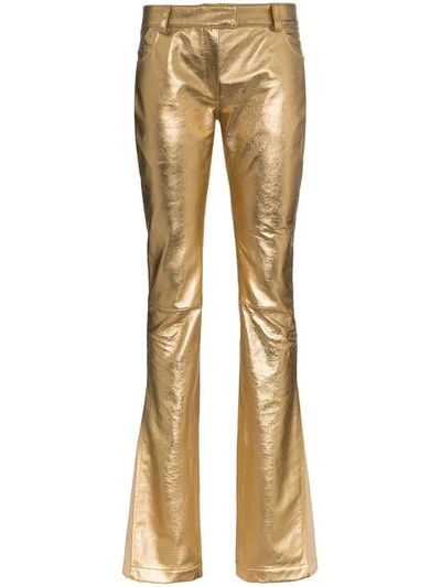 Ronald Van Der Kemp Slim Flared Leg Leather Trousers - 金色 In Gold