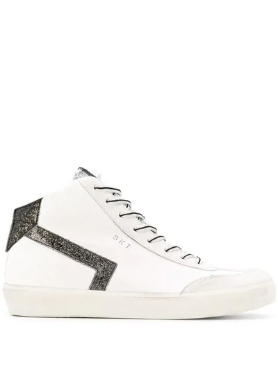 Leather Crown Glitter Detail Low Top Trainers In White
