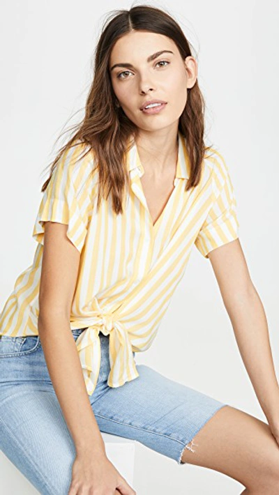 7 For All Mankind Cap Sleeve Tie Front Top In Dandelion/white Stripe
