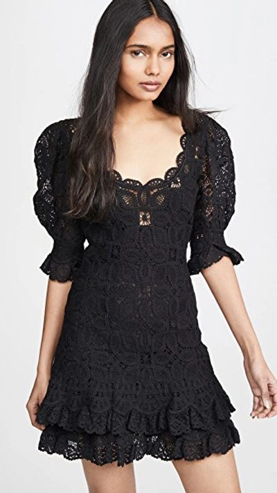 Jonathan Simkhai Scoop-neck Puff-sleeve Crochet Lace Ruffle Mini Dress In Black