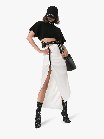 Hyein Seo Leather Pouch Belted Slit Front Skirt In White