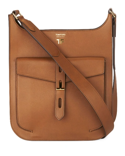 Tom Ford Hollywood Medium Grain Leather Crossbody Bag In Light Brown