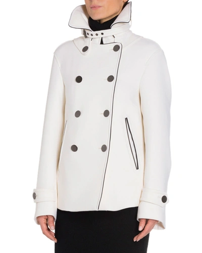 Tom Ford Double-breasted Leather-trim Wool Jacket In White
