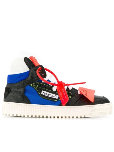 Off-white Off-court Logo-embellished Canvas, Leather And Suede High-top Sneakers In Black,blue