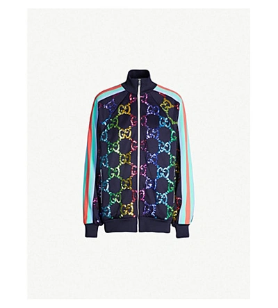 Gucci Technical Jersey Jacket With Gg Sequins In Multicolor