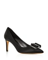 Ferragamo Zeri Satin Embellished Pumps, Nero In Nero Satin