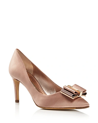 Ferragamo Zeri Satin Embellished Pumps, Blush In Mandorla Satin