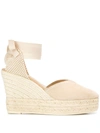 Manebi Hamptons Beige Lace-up Wedge Espadrilles In Neutrals