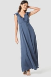 NA-KD High Slit Tie Waist Maxi Dress Blue