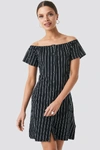 TRENDYOL YOL STRIPED MINI DRESS - BLACK