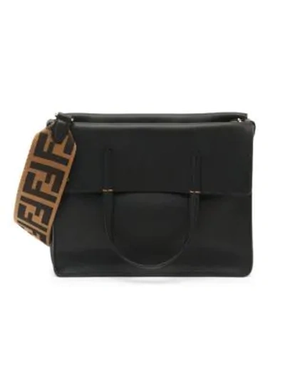 Fendi Large  Flip Leather Crossbody Bag In Nero Oro Soft