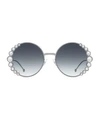 Fendi 58mm Oversized Round Swarovski Crystal Sunglasses In Ruthenium
