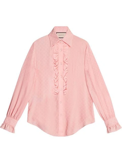 Gucci Ruffled Button-front Silk Crepe Shirt In Pink