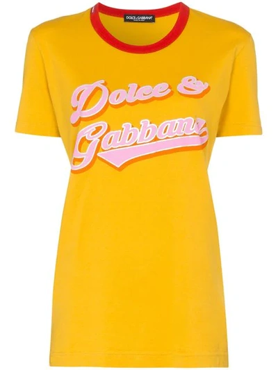 Dolce & Gabbana Logo Printed Cotton Jersey T-shirt In Dark Yellow