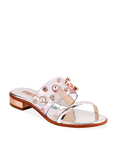 Sophia Webster Dina Embellished Vinyl And Metallic Leather Slides