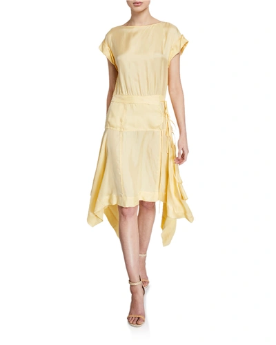 Rebecca Minkoff Yarrow Short-sleeve Asymmetrical Dress In Buttermilk
