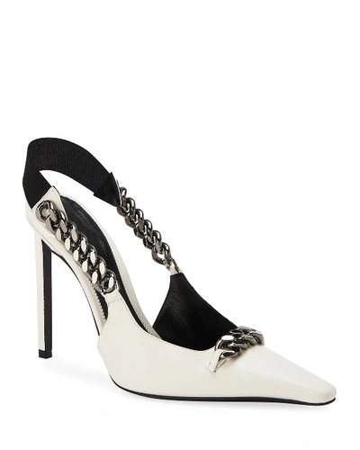 Tom Ford Pointed Slingback Pumps With Chain In White
