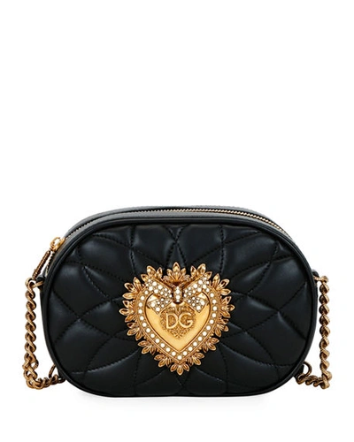 Dolce & Gabbana Devotion Leather Camera Bag With Heart Medallion In Black