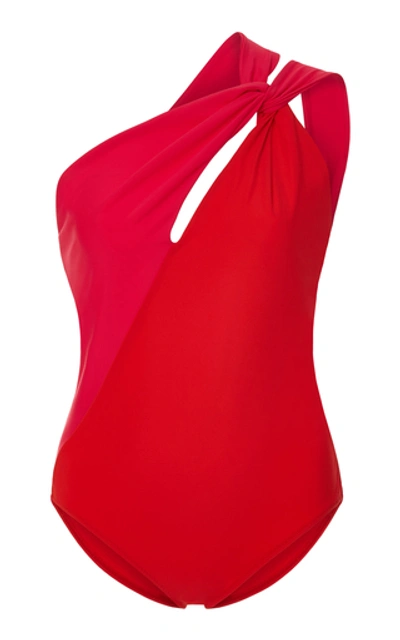 Araks Venitia One-shoulder Two-tone Swimsuit In Red