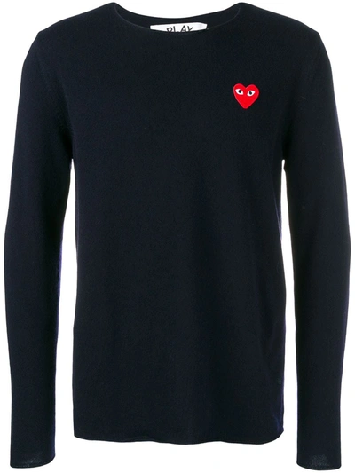 Comme Des Garçons Play Embroidered Logo Jumper In Blue