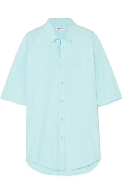 Balenciaga Oversized Printed Cotton-poplin Shirt In Blue