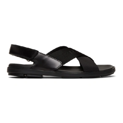 Prada Black Logo Tape Ankle Strap Sandals In F Nero