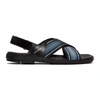 PRADA BLACK & BLUE RIBBON STRIPES ANKLE SANDALS