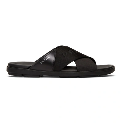 Prada Criss Cross Slides In Black