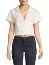 ALICE AND OLIVIA SHORT-SLEEVE CROPPED BUTTON-DOWN SHIRT,0400010883895