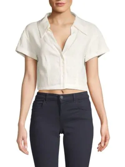 Alice And Olivia Short-sleeve Cropped Button-down Shirt In Off White