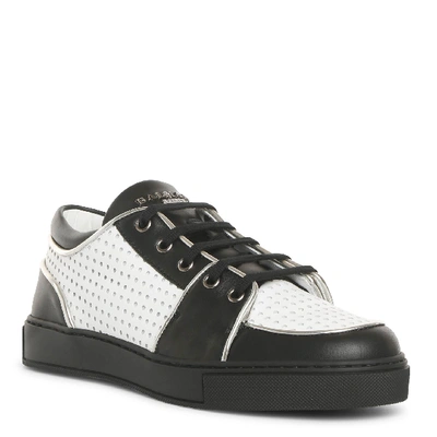 Balmain Black And White Perforated Leather Trainers In Black/white
