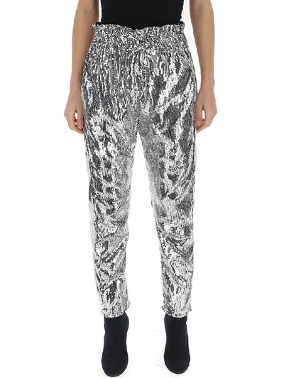 Amen High Waisted Sequin Trousers In Silver