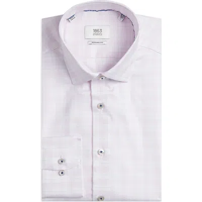 1863 By Eterna Modern Fit Check Non-iron Cotton Twill Dress Shirt In Pink