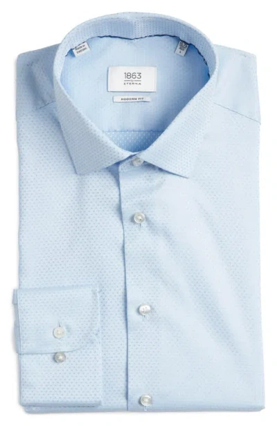 1863 By Eterna Modern Fit Dot Pattern Non-iron Cotton Dobby Dress Shirt In Blue