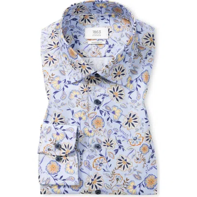 1863 By Eterna Modern Fit Floral Non-iron Cotton Twill Dress Shirt In Blue