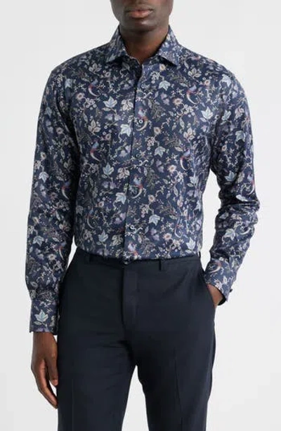 1863 By Eterna Modern Fit Floral Non-iron Cotton Twill Dress Shirt In Blue