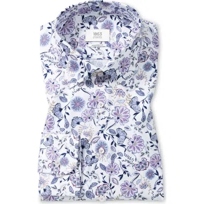 1863 By Eterna Slim Fit Floral Non-iron Cotton Twill Dress Shirt In Animal Print