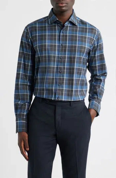 1863 By Eterna Modern Fit Plaid Non-iron Cotton Twill Dress Shirt In Blue