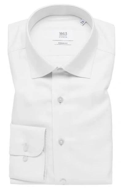 1863 By Eterna Modern Fit Solid Non-iron Royal Cotton Twill Dress Shirt In White