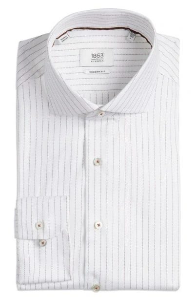 1863 By Eterna Modern Fit Stripe Non-iron Cotton Dress Shirt In White