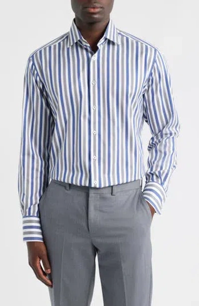 1863 By Eterna Modern Fit Stripe Non-iron Cotton Twill Dress Shirt In Gray