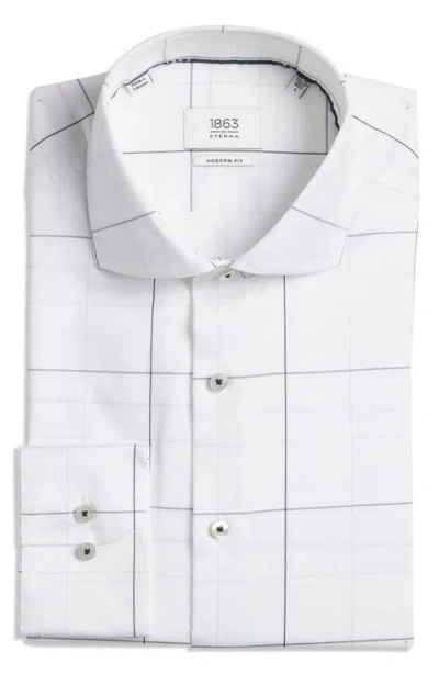 1863 By Eterna Modern Fit Windowpane Check Non-iron Cotton Twill Dress Shirt In Blue