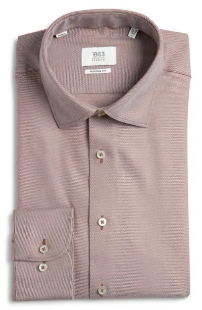 1863 By Eterna Royal Twill Modern Fit Solid Non-iron Cotton Dress Shirt In Brown