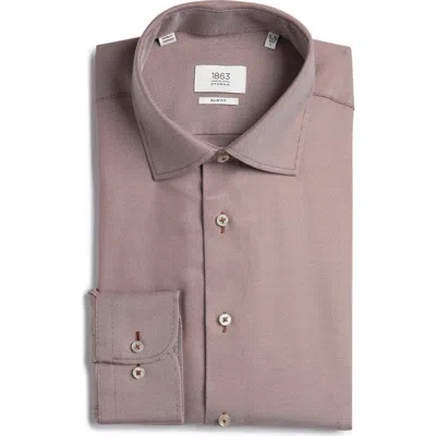 1863 By Eterna Royal Twill Slim Fit Solid Non-iron Cotton Dress Shirt In Brown