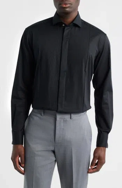 1863 By Eterna Slim Fit Black Pleated Bib Non-iron Cotton Tuxedo Shirt