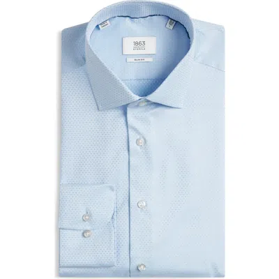 1863 By Eterna Slim Fit Dot Pattern Non-iron Cotton Dobby Dress Shirt In Blue